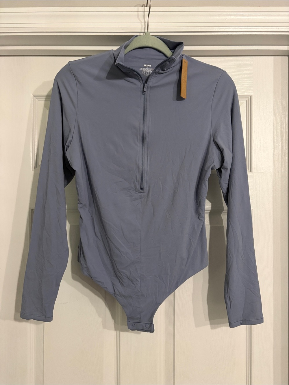 SKIMS Fits Everybody Long Sleeve Zip Front Bodysuit Slate SZ XL